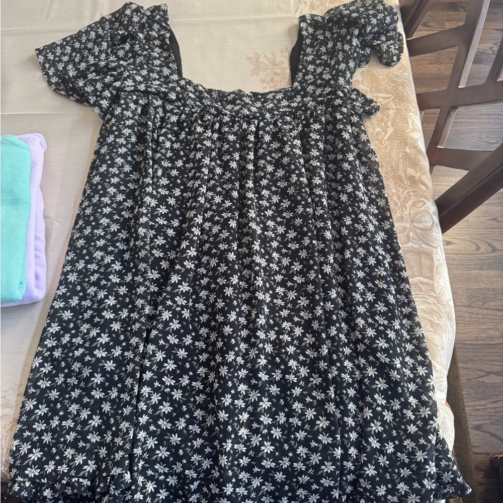 Floral Black and White Mini Dress